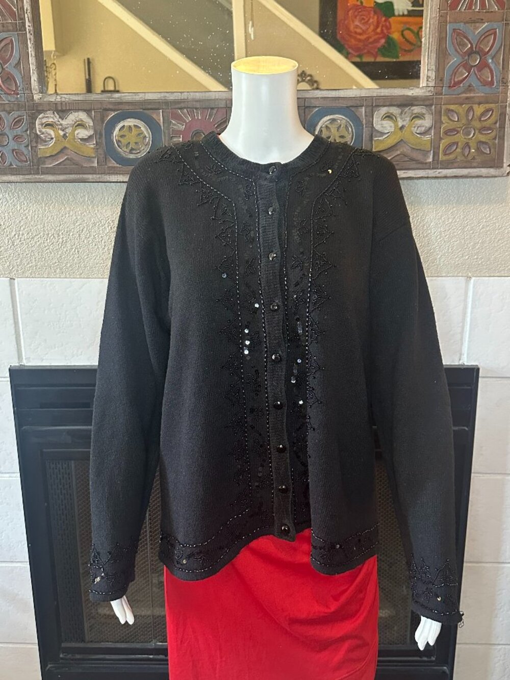Jaclyn Smith Women's Cardigan Sweater Size Large Black Beaded chic